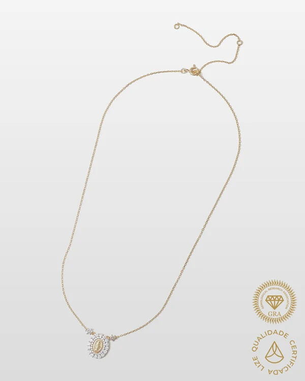Colar Nossa Senhora das Graças - Moissanite - 0.036ct -Prata 925