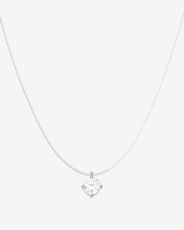 Colar Fio Invisível & Ponto De Luz Emma - Moissanite - 6,0mm - 0.8ct -- 4 Garras - Prata 925