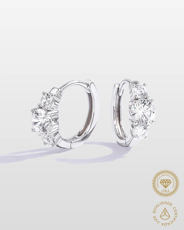 Brinco Argola Try- Moissanite - 5x7mm- 0,8 ct - Prata 925