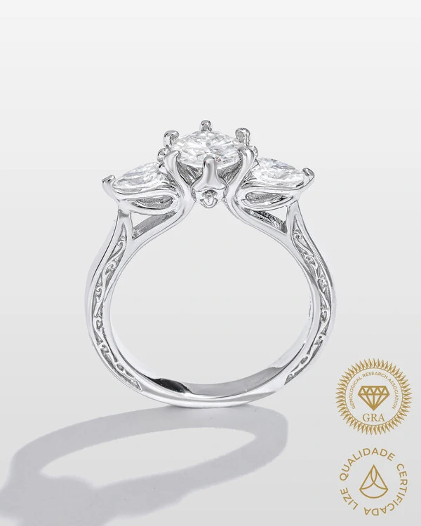 Anel Cindy Princess - Moissanite - 6 mm- 0.8ct - Prata 925