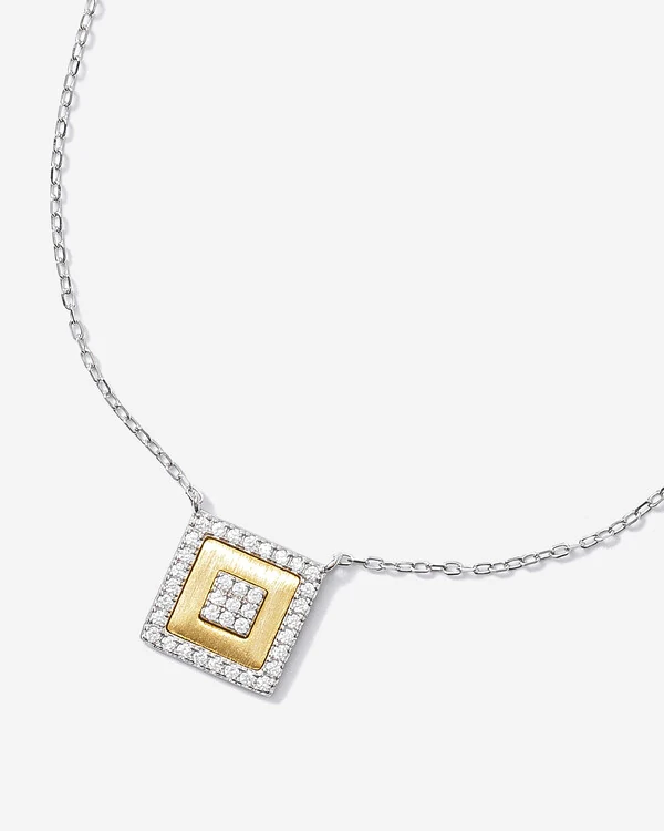 Colar Duo Composê- Quadrado - Prata 925