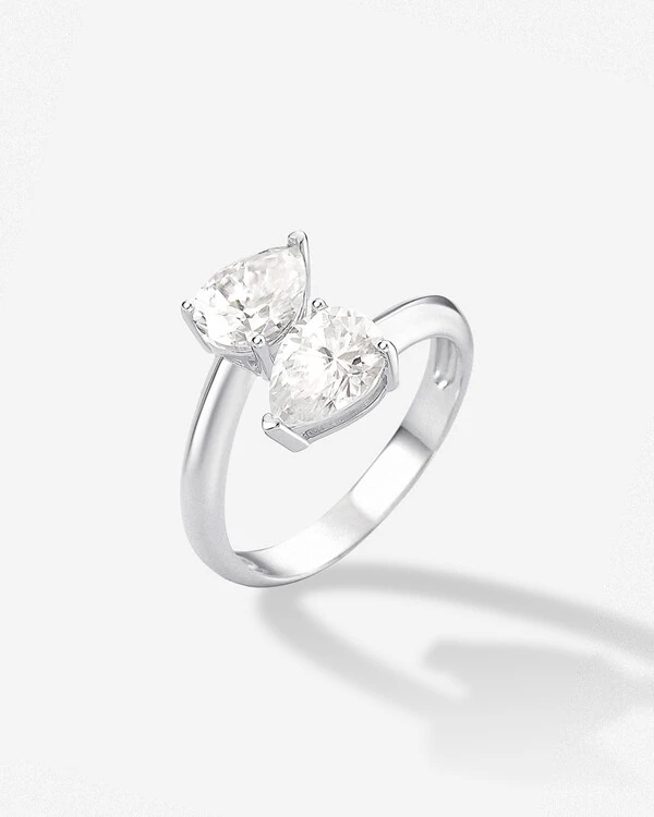 Anel Ajustável Gotas Silvia - Moissanite 8mm - 1.25ct - Prata 925