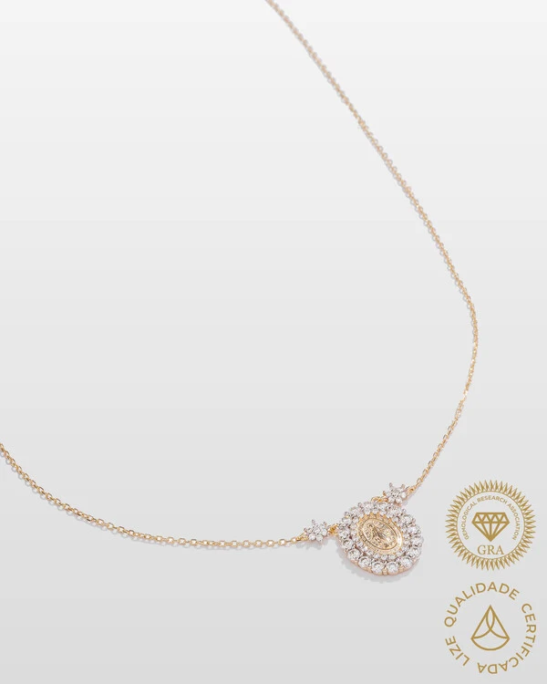 Colar Nossa Senhora das Graças - Moissanite - 0.036ct -Prata 925