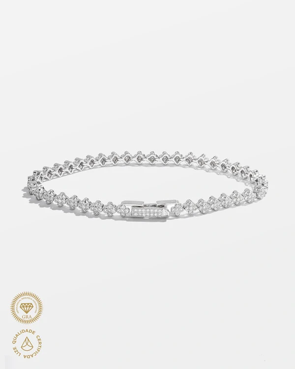 Pulseira Riviera Trevos - Moissanites 1.0mm - 0.005ct - Prata 925