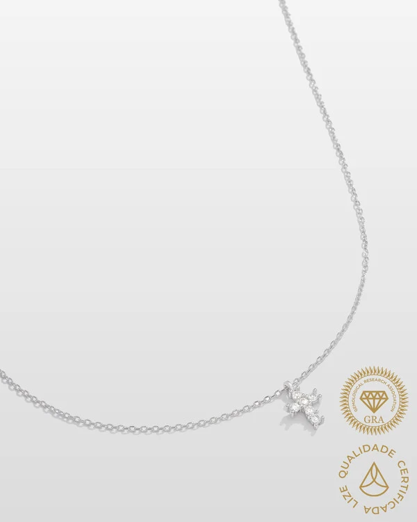 Colar Cruz Moissanite 1,9mm- 0.18ct- Prata 925