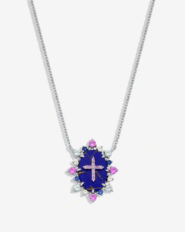 Colar Cruz Lápis Lazúli - Prata 925