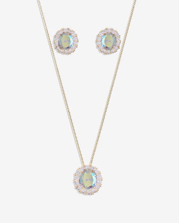 Conjunto Colar e Brinco Holográfico Crystal