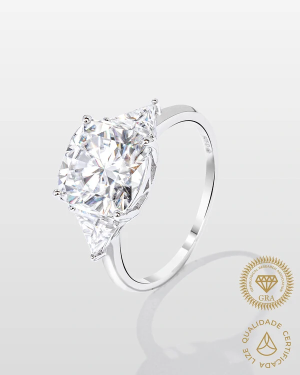 Anel Moissanite Mereli - 10x10mm- 5.0 ct - Prata 925