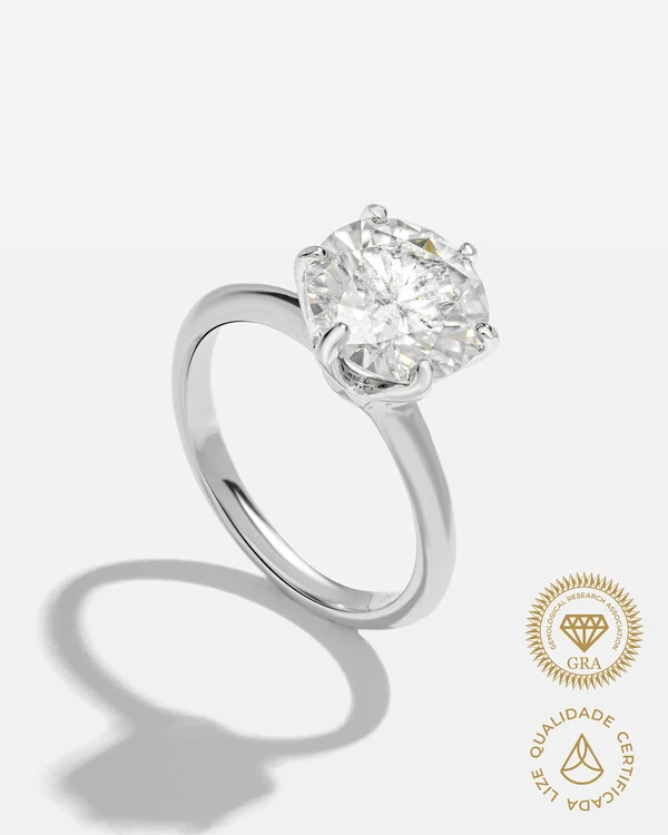 Anel Solitário Chiara Moissanite - 10 mm - 4.0ct - Prata 925