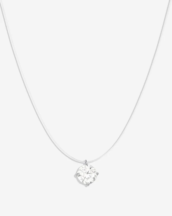 Colar Fio Invisível & Ponto De Luz Caly - Moissanite - 8,0mm - 0.8ct - Prata 925