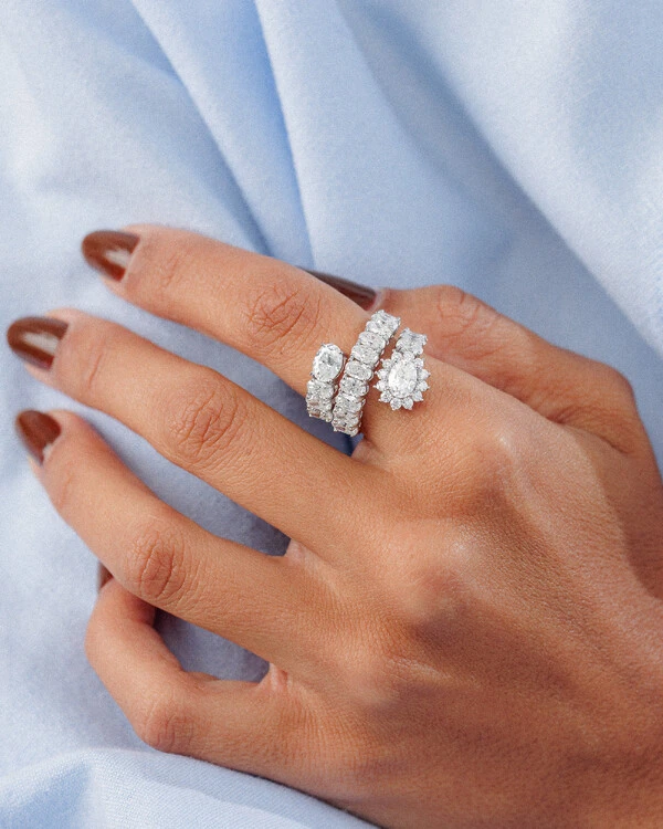 Anel Ajustável Camafeu - Moissanite -7.23 ct - Prata 925