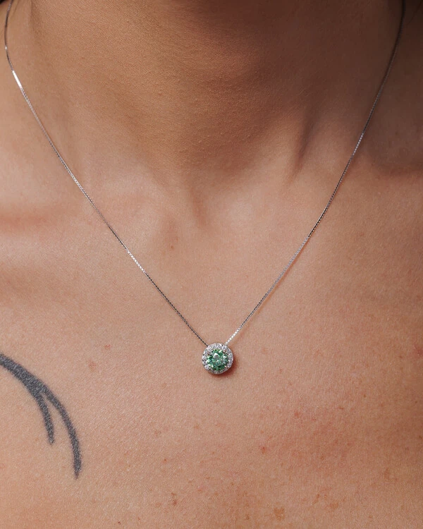 Colar Luxo Color Moissanite 6 mm - 0.8ct - Prata 925