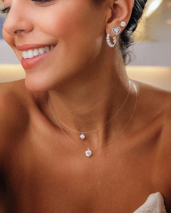 Colar Fio Invisível & Ponto De Luz Caly - Moissanite - 8,0mm - 0.8ct - Prata 925