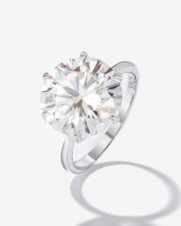 Anel Solitário Glitz- Moissanite 13 mm - 8.0ct - Prata 925