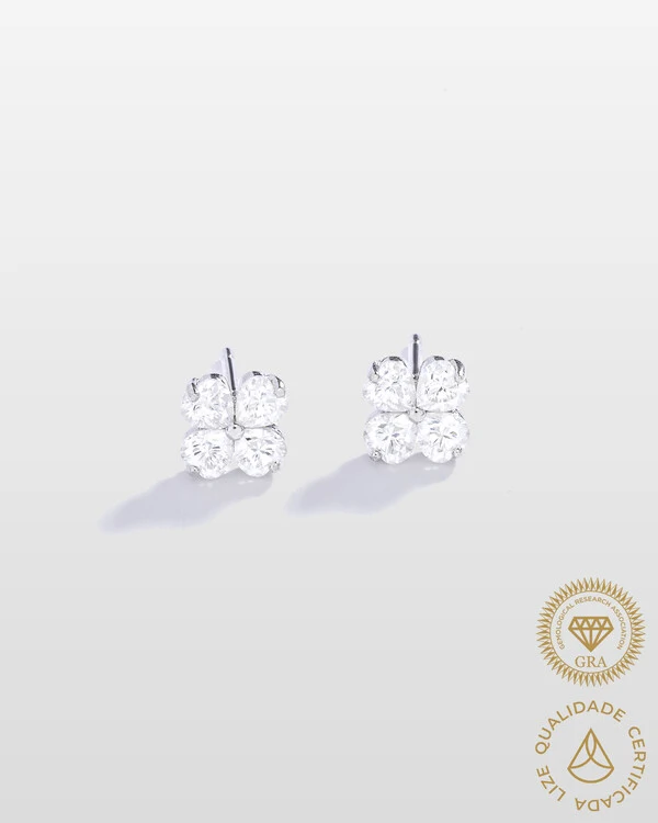 Brinco Trevo Moissanite Mini 3x3mm 0.8ct- Prata 925