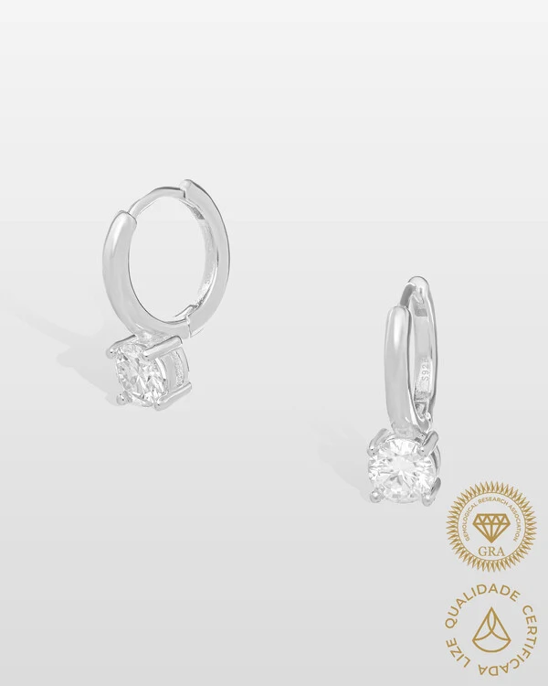 Brinco Argola Belina- Moissanite - 5mm- 0,9 ct - Prata 925