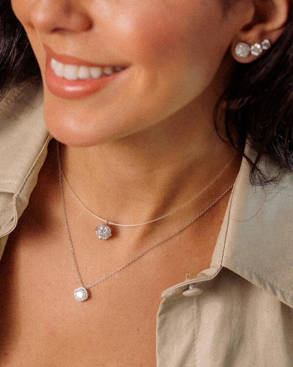 Colar Fio Invisível & Ponto De Luz Caly - Moissanite - 8,0mm - 0.8ct - Prata 925