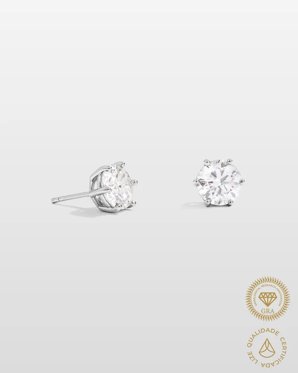 Brinco Glitz - Moissanite 8 mm - 4.0ct - 6 garras - Prata 925