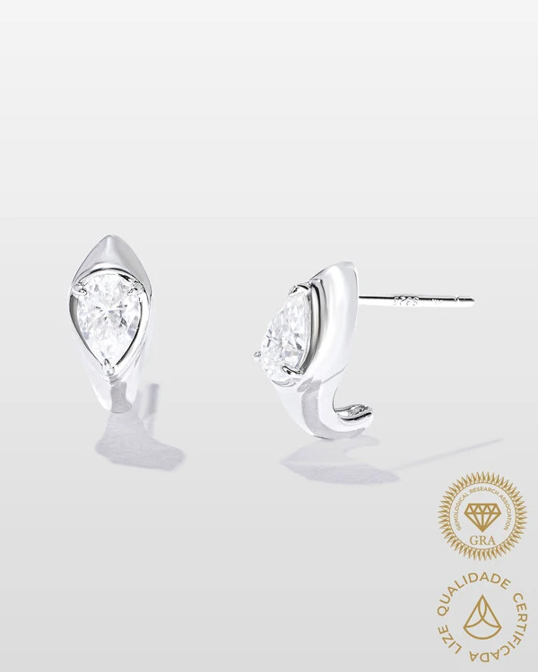 Brinco Ear Hook Gota Rita - Moissanite 4 mm x 6 mm - 1.0ct- Prata 925