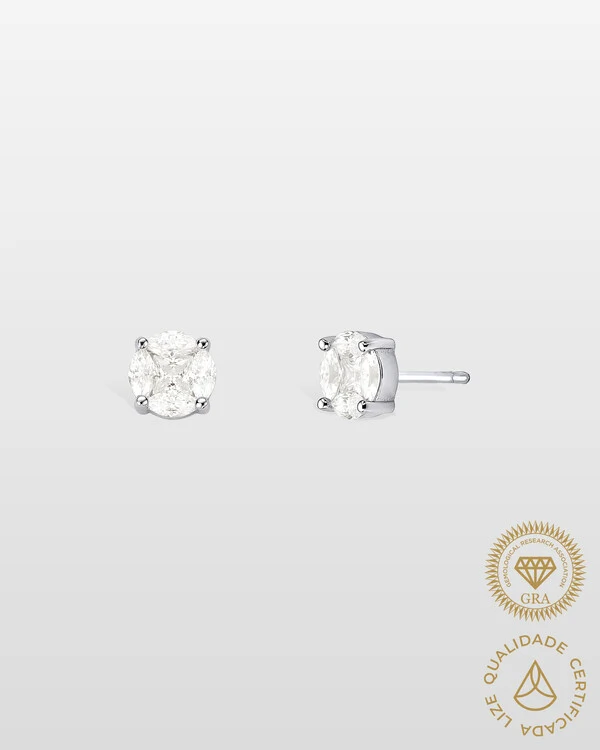 Brinco Noite e Luz Moissanite - 3x3 mm - 0.3ct - Prata 925