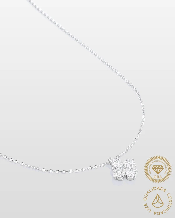 Colar Trevo Moissanite - 4x4mm - 1.2ct- Prata 925