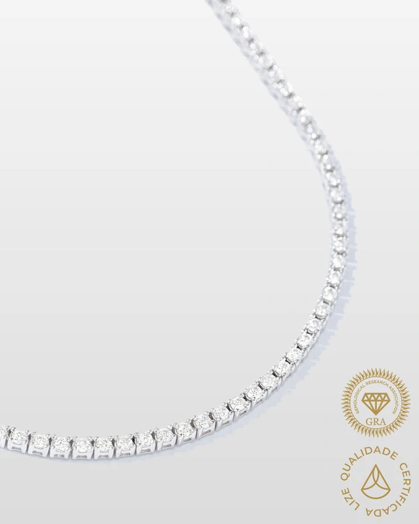 Colar Riviera Moissanite - Prata 925 (45 cm - 2 mm - 4 garras)
