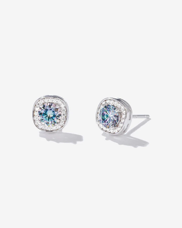 Brinco Square Moissanite Ciano - 5,0 mm - 0.5ct - Prata 925