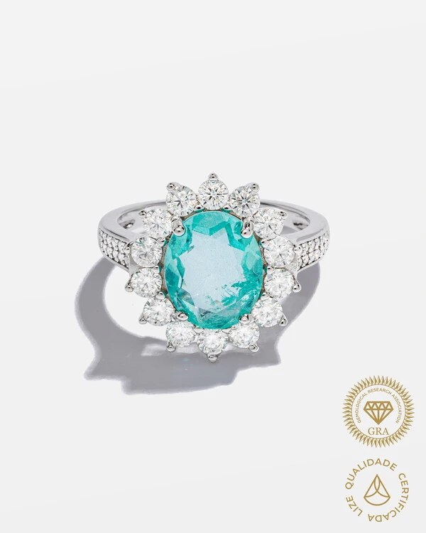 Anel Turmalina Fusion Moissanite - 2.8mm - 1.18ct - Prata 925