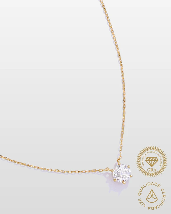 Colar Ponto de Luz Glitz Moissanite 6,5 mm - 1.0ct - 6 Garras - Prata 925- Banho ouro 18k