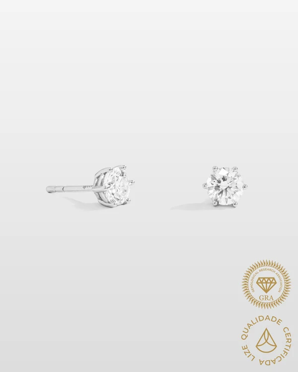 Brinco Glitz - Moissanite 5 mm - 1ct - Prata 925