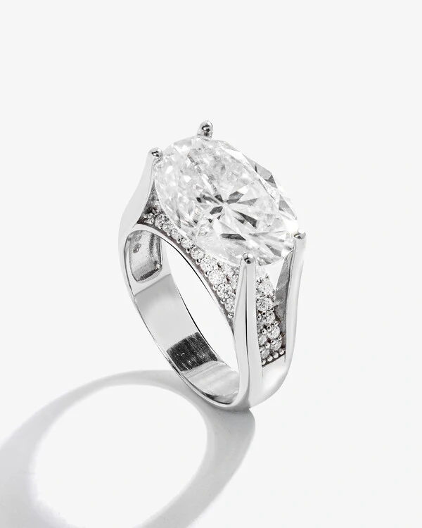 Anel Glan - Moissanite - 14 mm- 8.0 ct - Prata 925