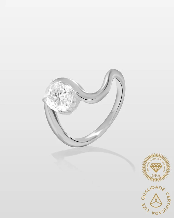 Anel Orgânico Moissanite Redondo - 7 mm - 1.2ct - Prata 925