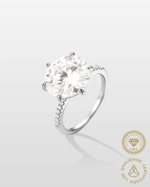 Anel Solitário Moissanite Cibeli - 12mm- 6.0 ct - Prata 925