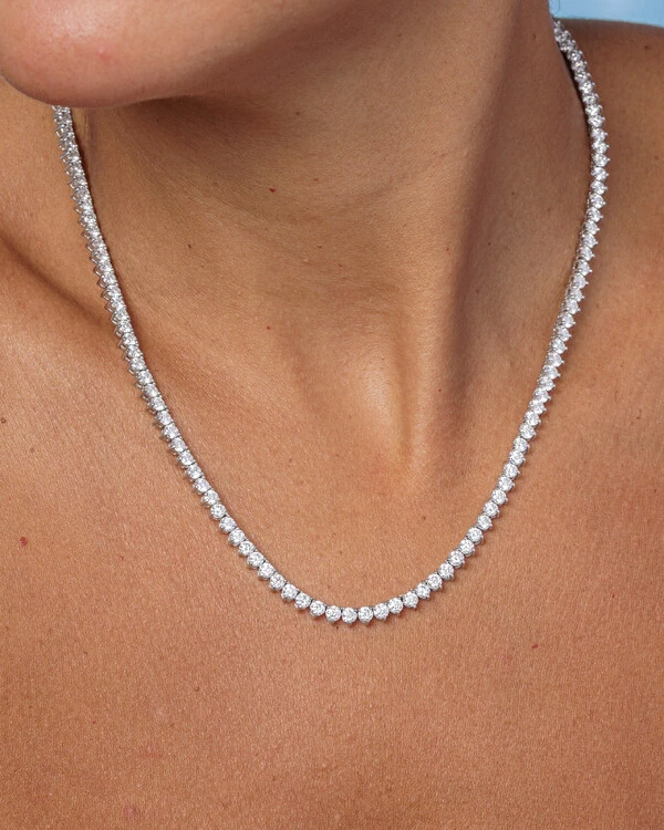Colar Riviera Moissanite - 3 mm - 3 garras - 45 cm - Prata 925