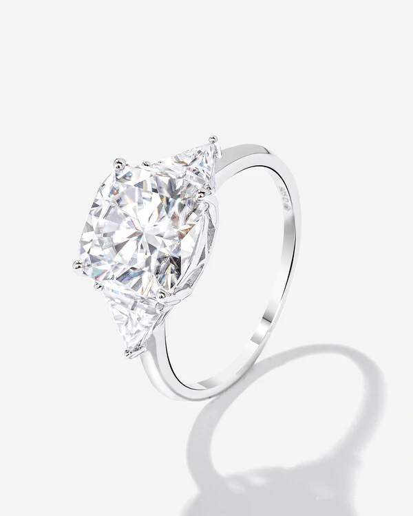Anel Moissanite Mereli - 10x10mm- 5.0 ct - Prata 925
