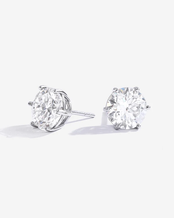 Brinco Solitário Glitz - Moissanite 9,5 mm - 6 garras - ct - Prata 925