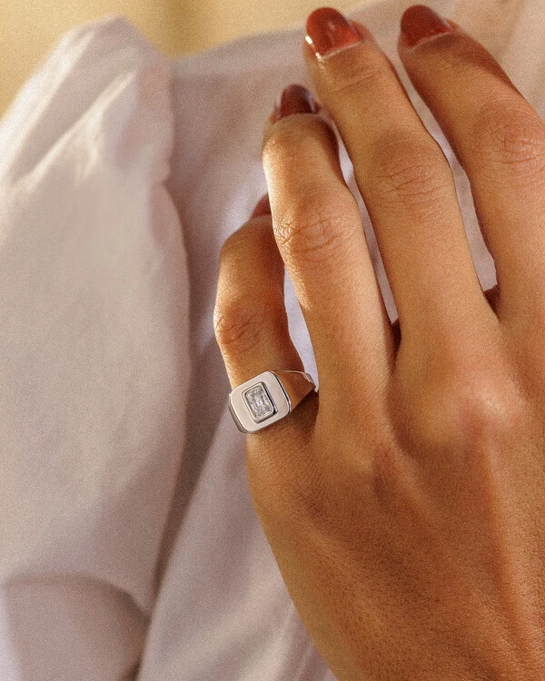 Anel Mindinho Princess Ajustável - Moissanite - 6 mm- 0.8ct - Prata 925