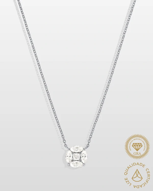 Colar Noite e Luz Moissanite - 9 mm - 0.2ct - 4 garras - Prata 925