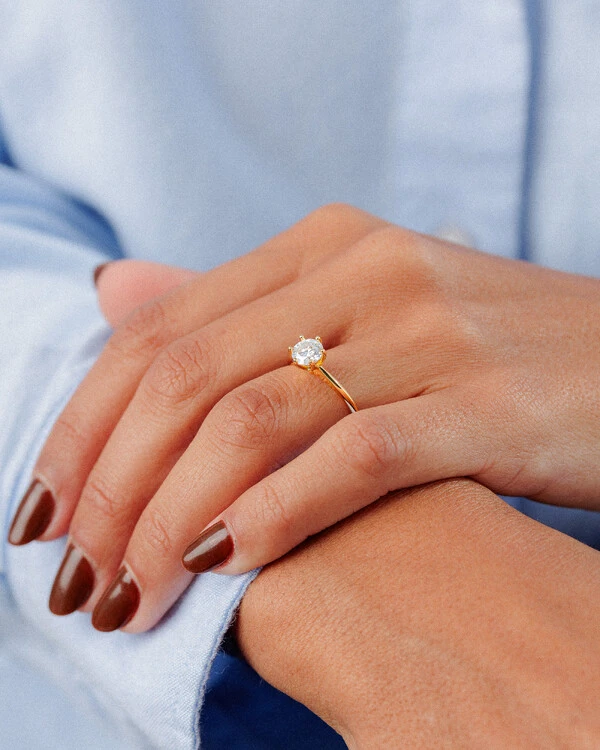 Anel Solitário Glitz - Moissanite 6,5mm - 6 garras - 1.0ct - Prata 925