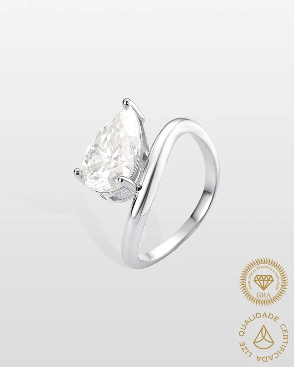 Anel Duplo Brena - Moissanite - 8x12mm - 4.1ct - Prata 925