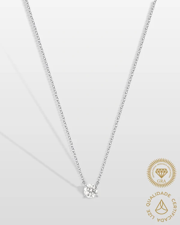 Colar Ponto de luz Moissanite 5 mm - 0.5ct - 4 garras - Prata 925