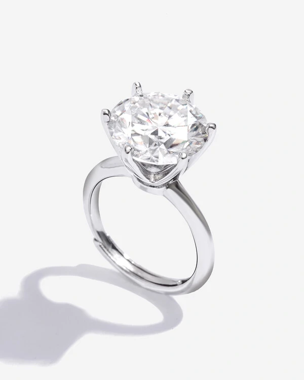 Anel Solitário Glitz - Moissanite 12,5mm - 6 garras - 7.0ct - Prata 925
