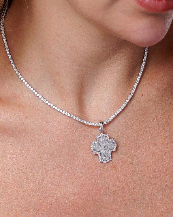 Pingente Cruz do Perdão Cravejada - Prata 925