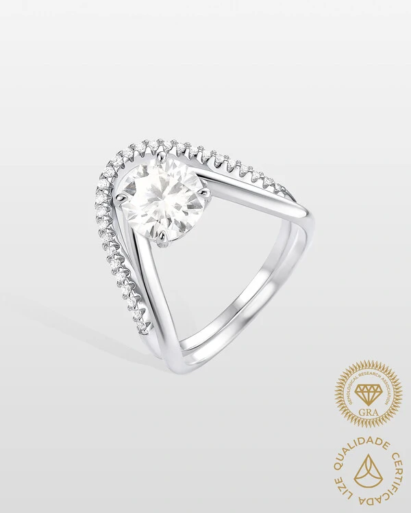Anel Duplo Nalina - Moissanite - 8,0 mm - 2.2ct - Prata 925