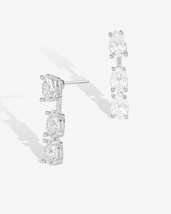 Brinco Ear Jacket Gotas - Moissanite - 3.0ct - Prata 925