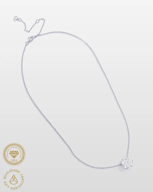 Colar Glitz - Ponto de Luz Moissanite - 11 mm - 5.0ct - 6 garras - Prata 925