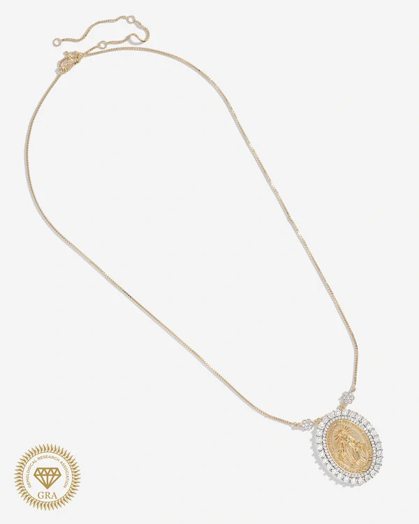 Colar Medalha Nossa Senhora Das Graças Moissanite - 2,5mm - 0.0625 ct - Prata 925