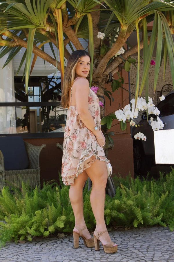 Vestido Curto Camadas Floral