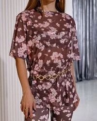 T-shirt Flô Floral Marrom