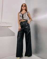 Calça Couro P.U. Aimi Preto